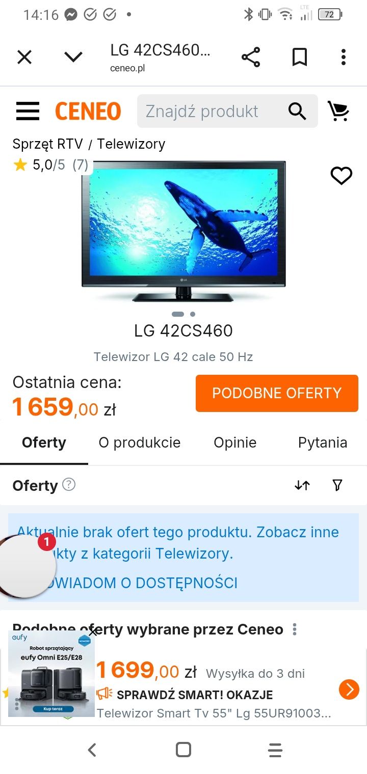 Telewizor  42 całe okazja