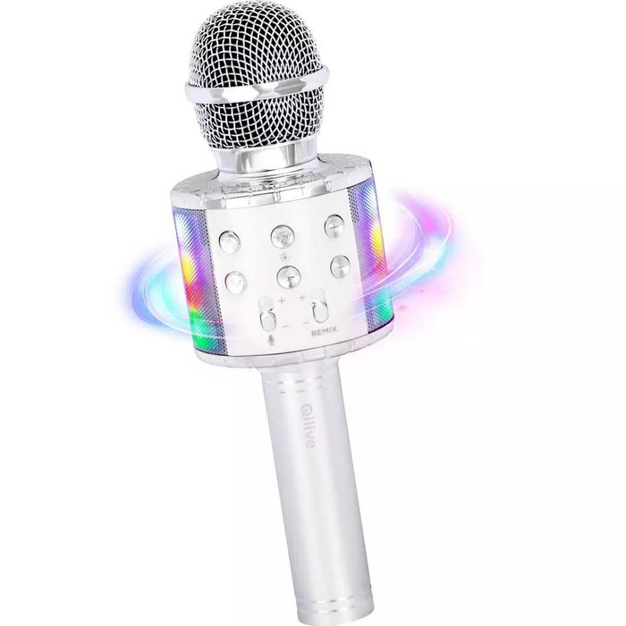 QILIVE Mikrofon LED Bluetooth do karaoke - srebrny
