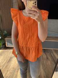 Pomarańczowa bluzka bawełniana ażurowa haftowana