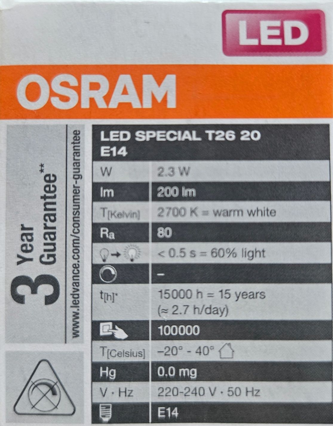 Osram Żarówki LED T26 20 FR 2,3W E14 200 lm 2700K
