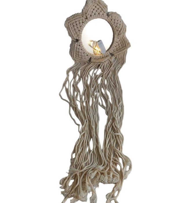 Makrama Wisząca  z Lustrem i lampkami