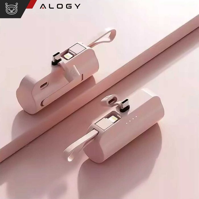 Nowy PowerBank 5000mAh 10.5W Mały Power Bank USB-C +Lightning Różowy