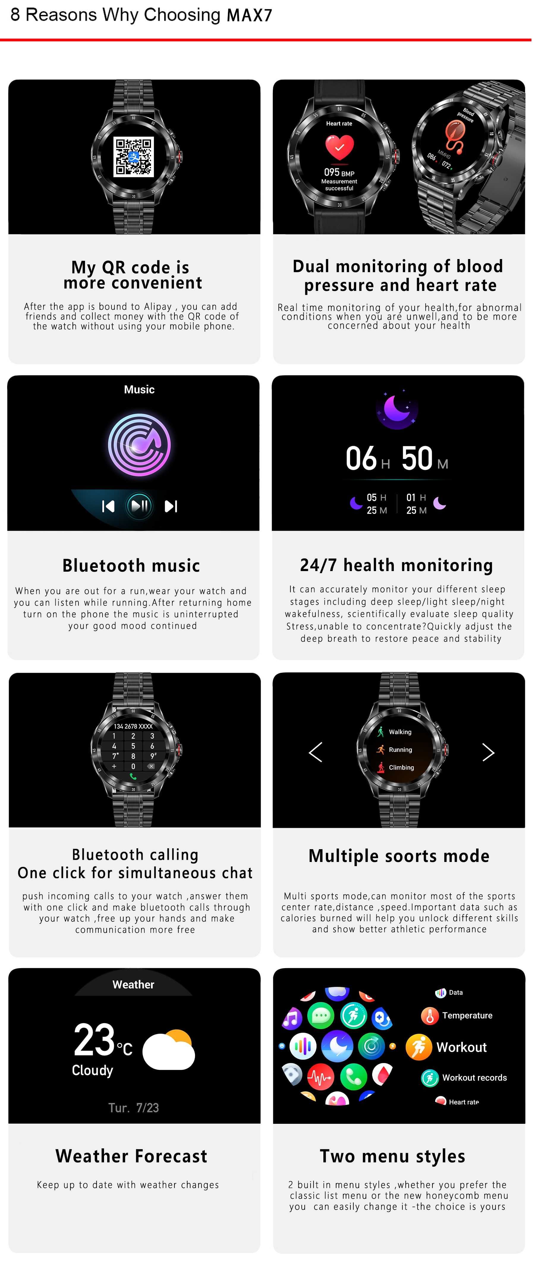 Smartwatch Senbono Max7 - Nowy -brązowy pasek