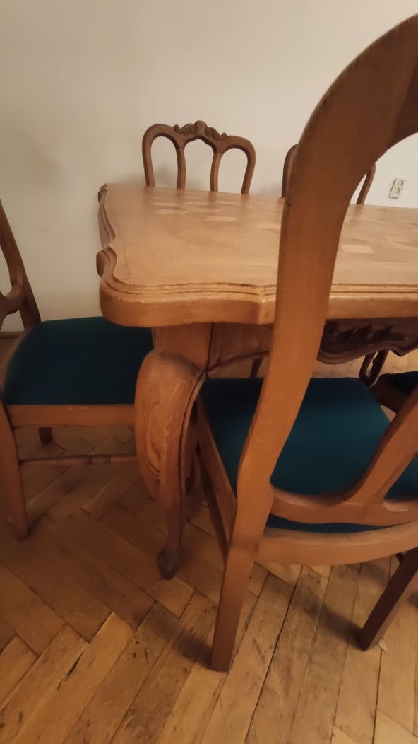 Stylowy stół dębowy + 8 krzeseł Ludwik