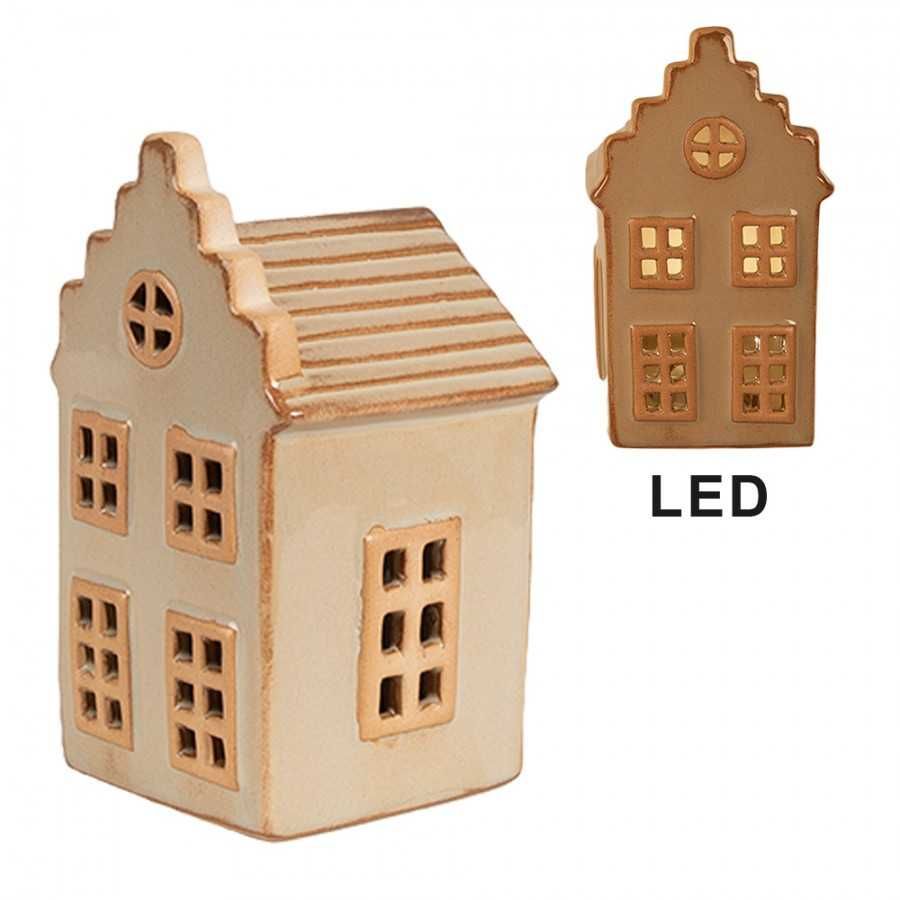 Domek Lampion Porcelanowy LED beżowy /karmelowy h16cm. 6CE1844