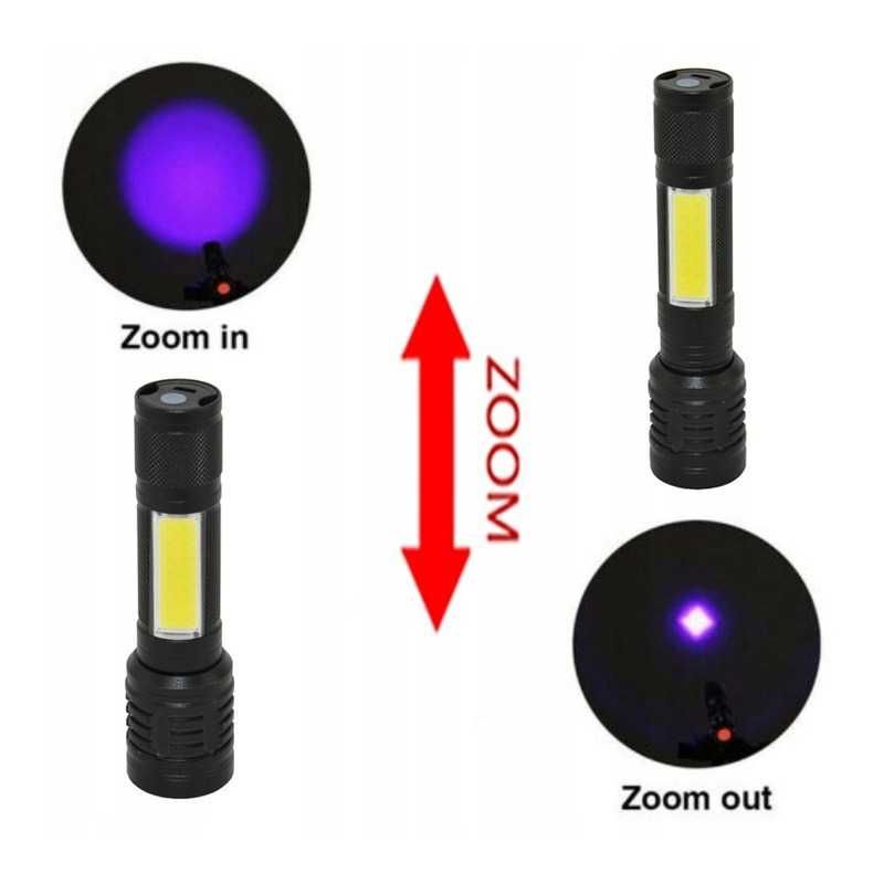 Latarka LED UV do Bursztynów Tester klimatyzacji + COB USB aku LT29