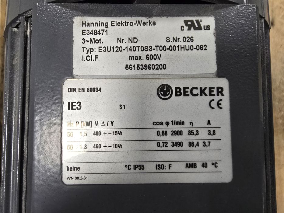 Dmuchaw bocznokamalowa Becker 1.5 kw