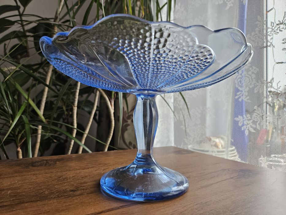 Patera Krosno niebieska kolorowe szkło PRL vintage