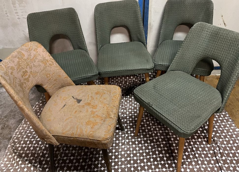 Krzesła PRL muszelka-komplet 5 sztuk, do renowacji