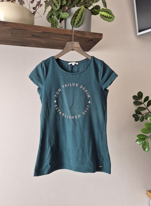 Tom Tailor koszulka damska bluzka tshirt bawełna S butelkowa zieleń