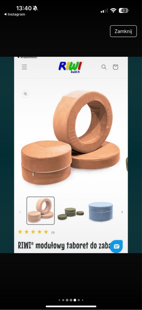 Meble piankowe pufa taboret modułowy Riwi Loop modułowy stołek