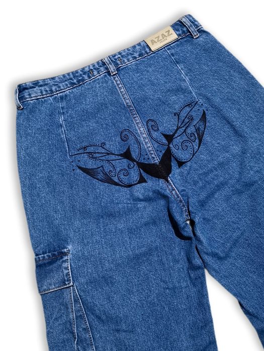 Spodnie jeansowe cargo baggy szerokie Tribal custom SWAG Skate y2k alt