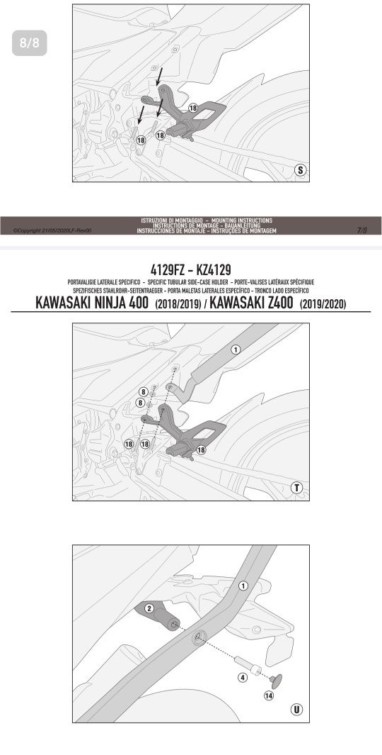 Кріплення центрального кофру Kawasaki z400 2019/2020, Ninja 400 2019