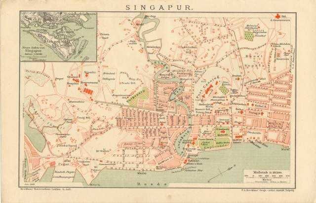 Singapur  oryginalny XIX w.  plan miasta