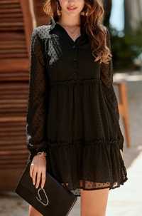 ZARA r.L czarna sukienka szyfonowa mini krótka
