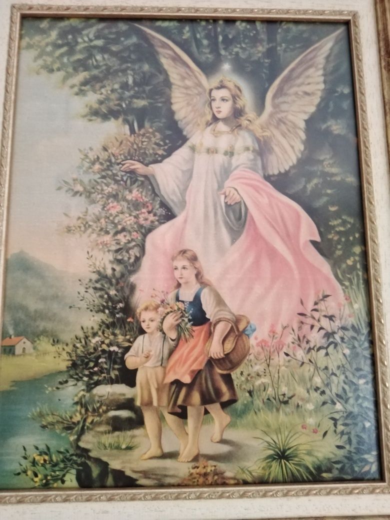 Quadro Anjo da Guarda com Moldura em Talha Dourada