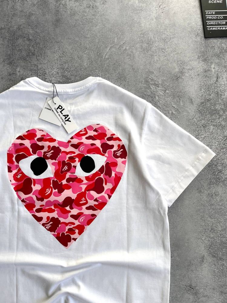 Футболка PLAY Comme Des Garcons Heart біла Оверсайз