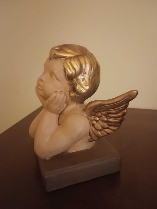 Decoração Clássica Natal Anjo Querubim com aplicação de folha de Ouro