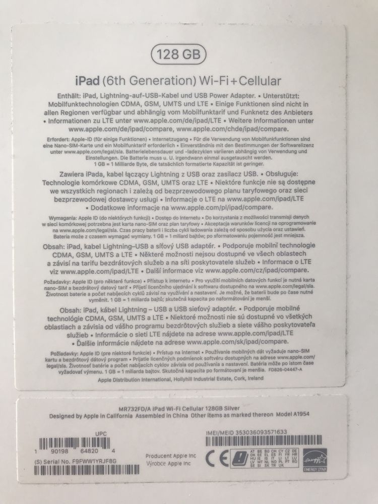 iPad 6 generacji Wi-fi + Cellular 128GB