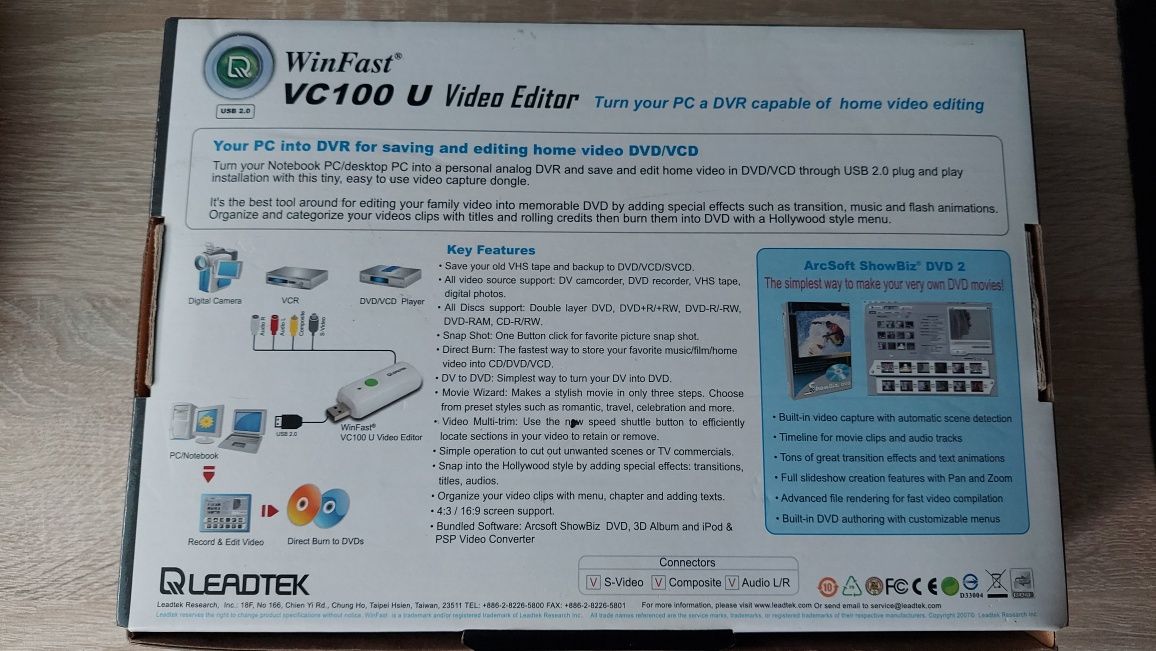 WinFast VC100 U Video Editor to niewielkie urządzenie do przechwytywan