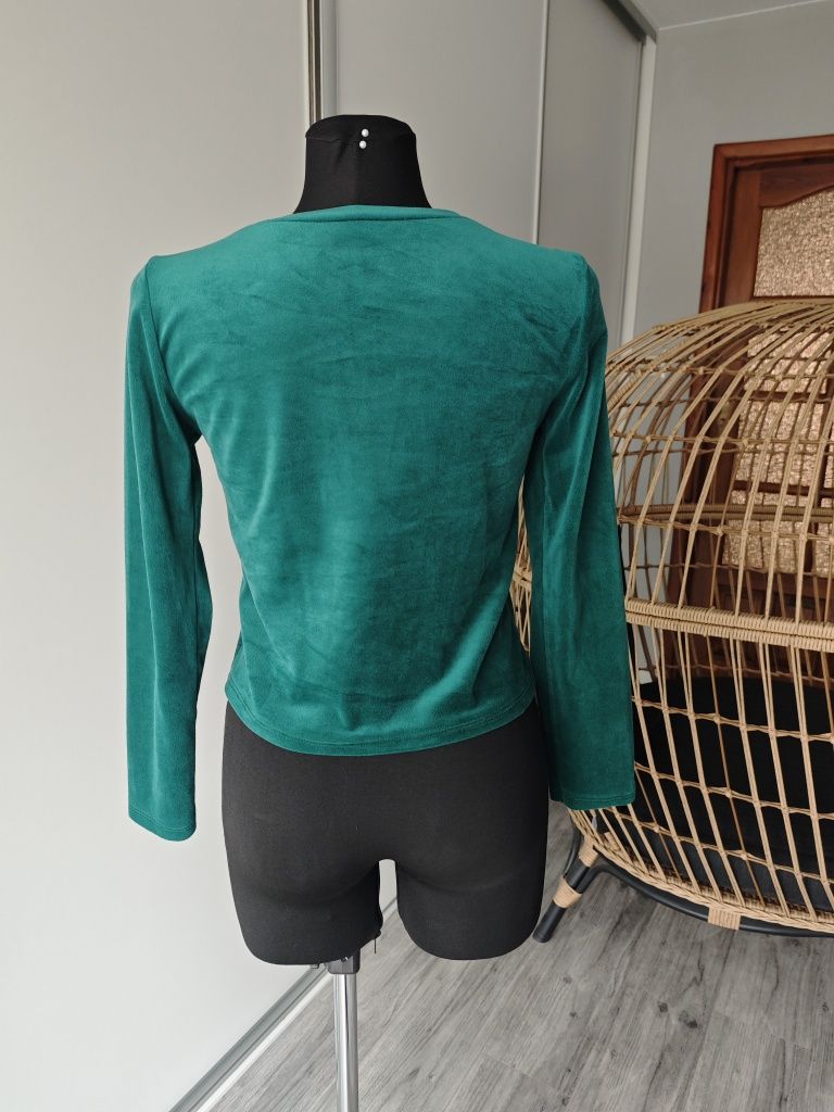Bluzka sweter bluza welurowa zielona butelkowa zieleń