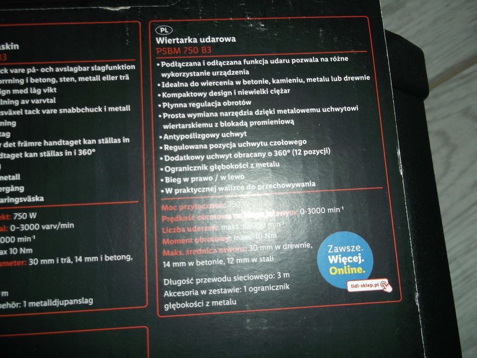 PARKSIDE Wiertarka udarowa jednobiegowa PSBM 750 B3, 750 W