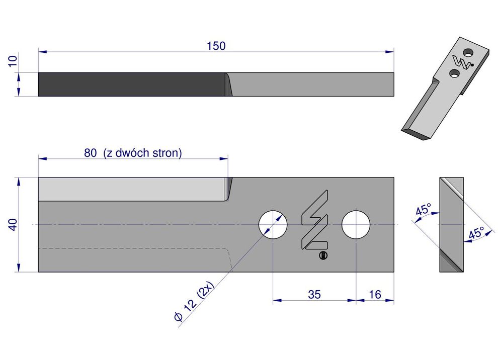 Nóż, lewy bębna rozrzucającego, Unia, Waryński