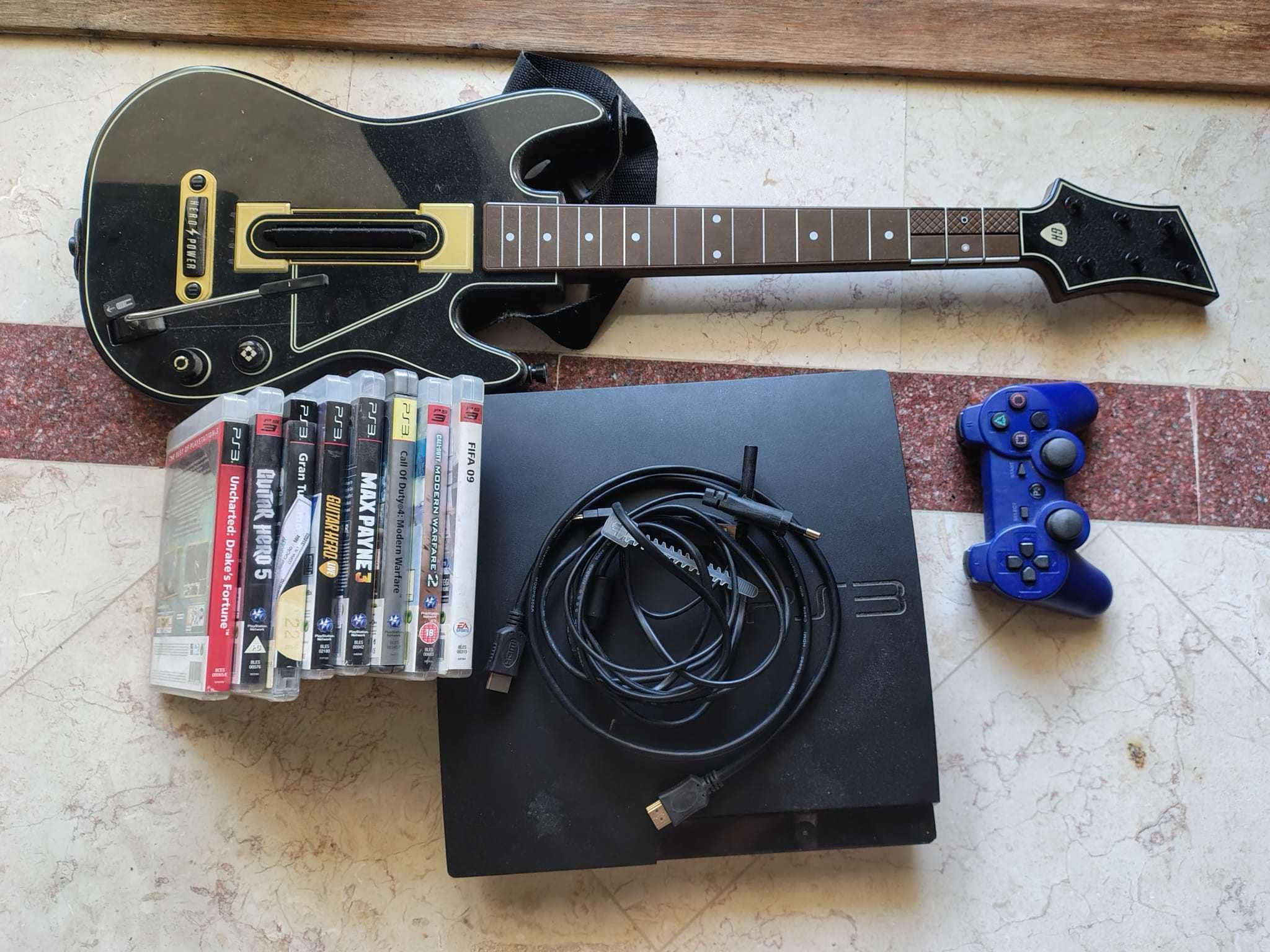 Playstation 3 - com Guitar Hero 5 e outros jogos