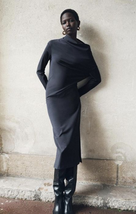 Шикарна вовняна сукня Zara з асиметричним драпірованим верхом. New