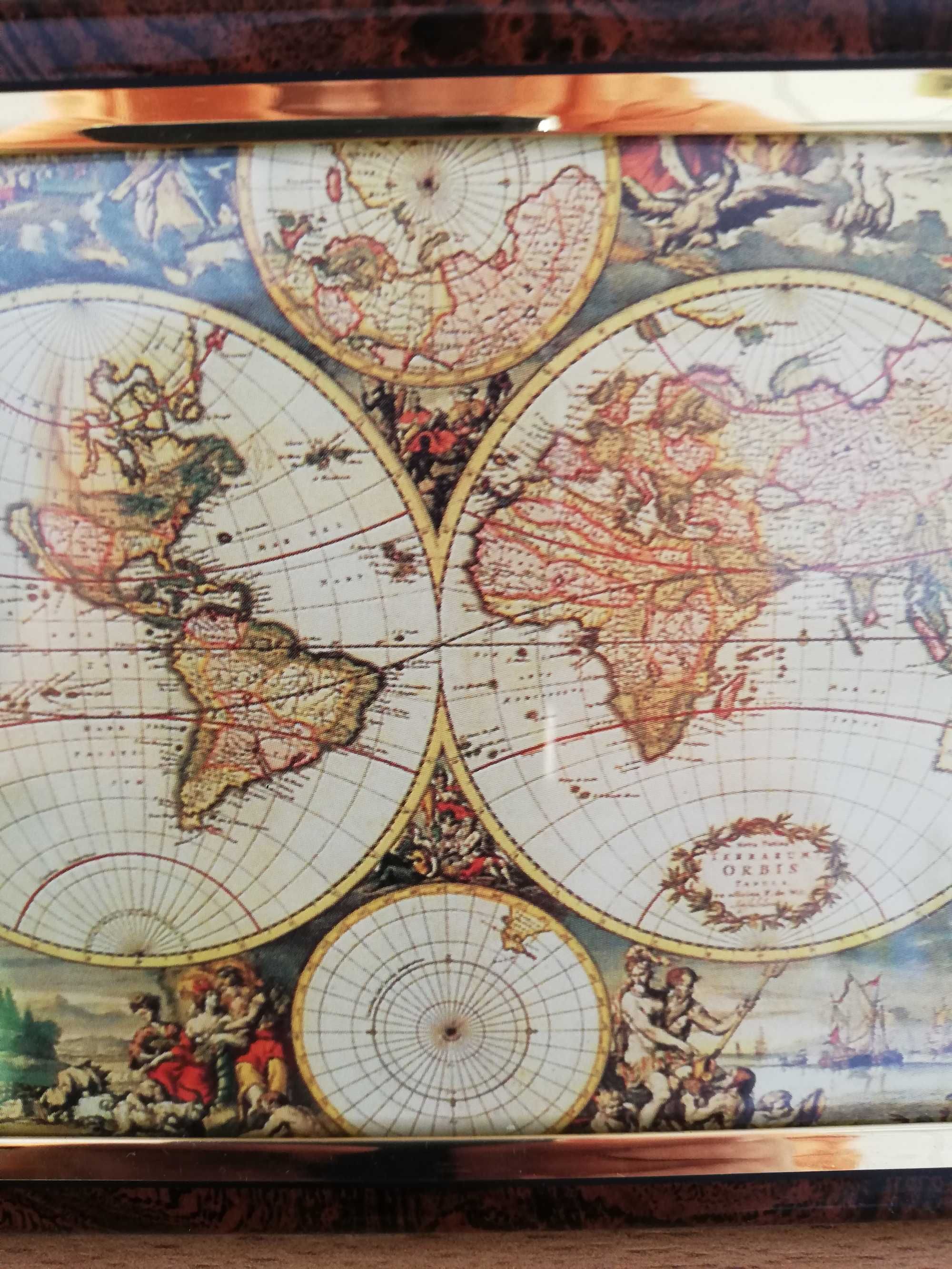 Карта мира старая в бакелитовой рамке под стеклом Германия