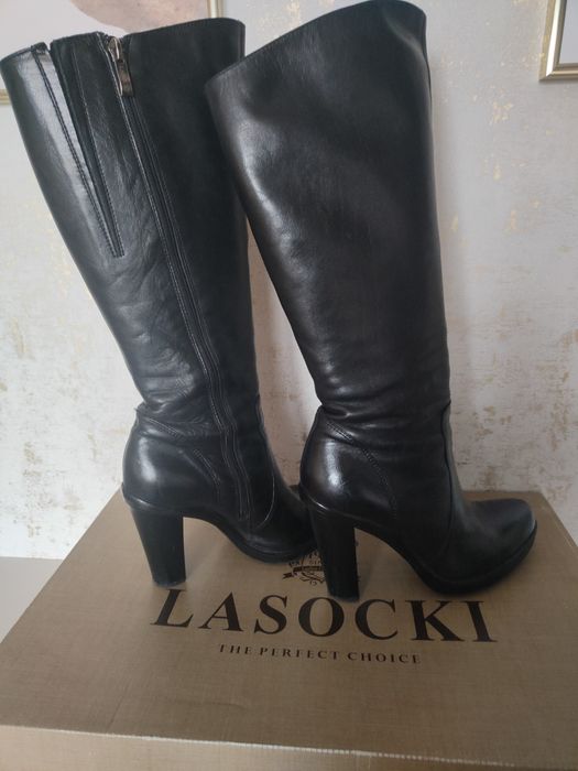 Czarne kozaki na obcasie Lasocki skóra rozmiar 37