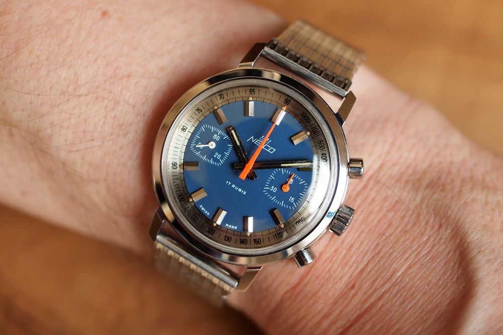 NELCO racing vintage chronograph - stalowa koperta 37,5mm - lata 70-te