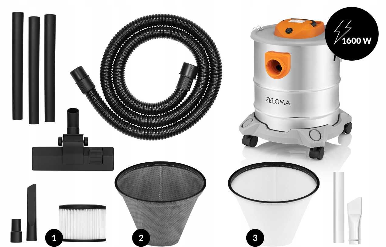 Nowoczesny Odkurzacz Przemysłowy Ash 1600W | Filtr HEPA - WYPRZEDAŻ