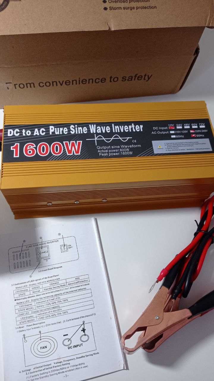 Инвертор с чистой синусоидой 800/1600W 12-220V DC-AC 50Hz