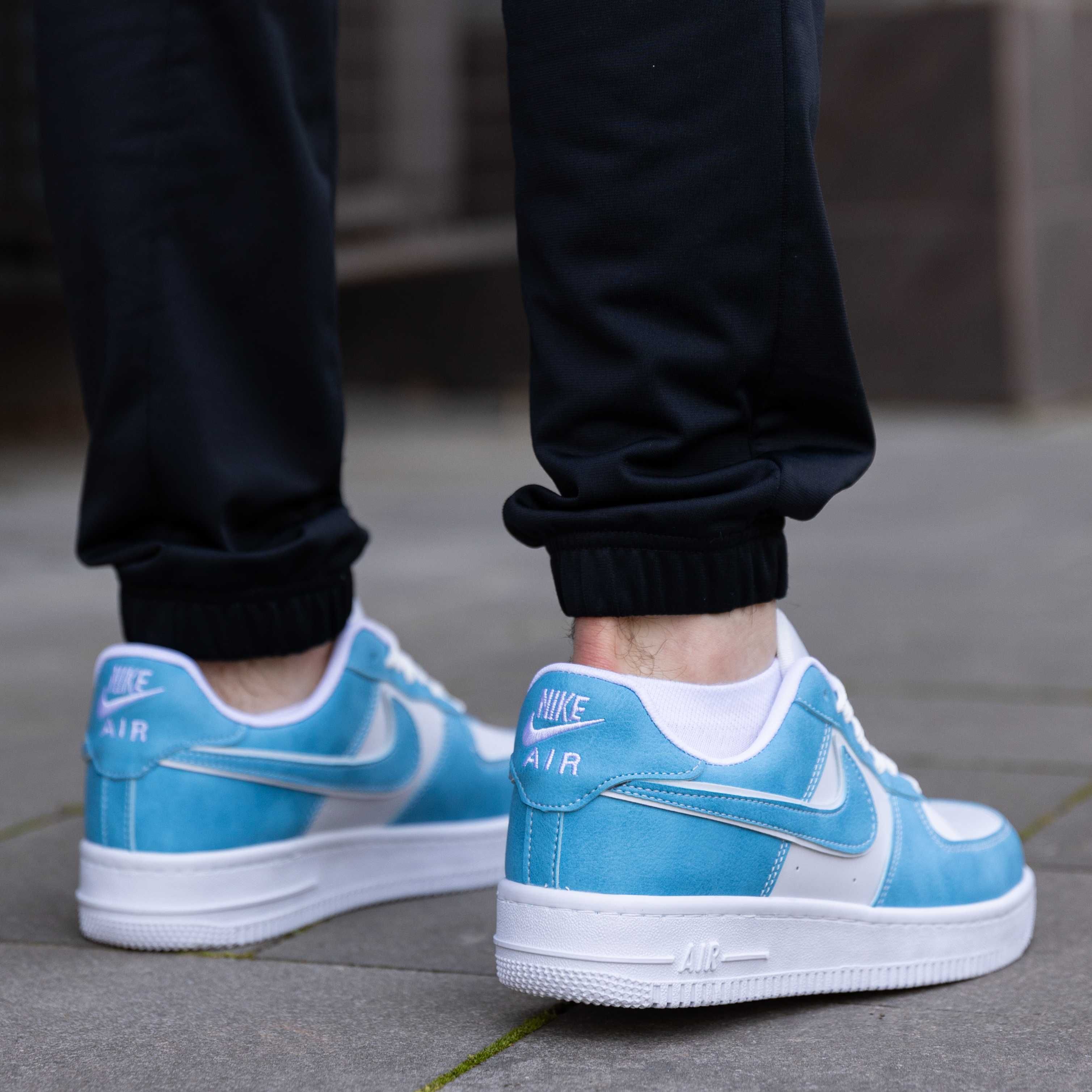 Мужские кроссовки Найк Эйр Форс бело-голубые Nike Air Force White Blue