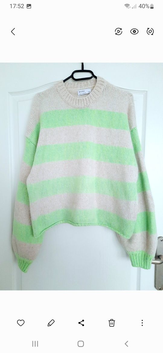 Sweter oversize w paski bufiaste rękawy Bershka M