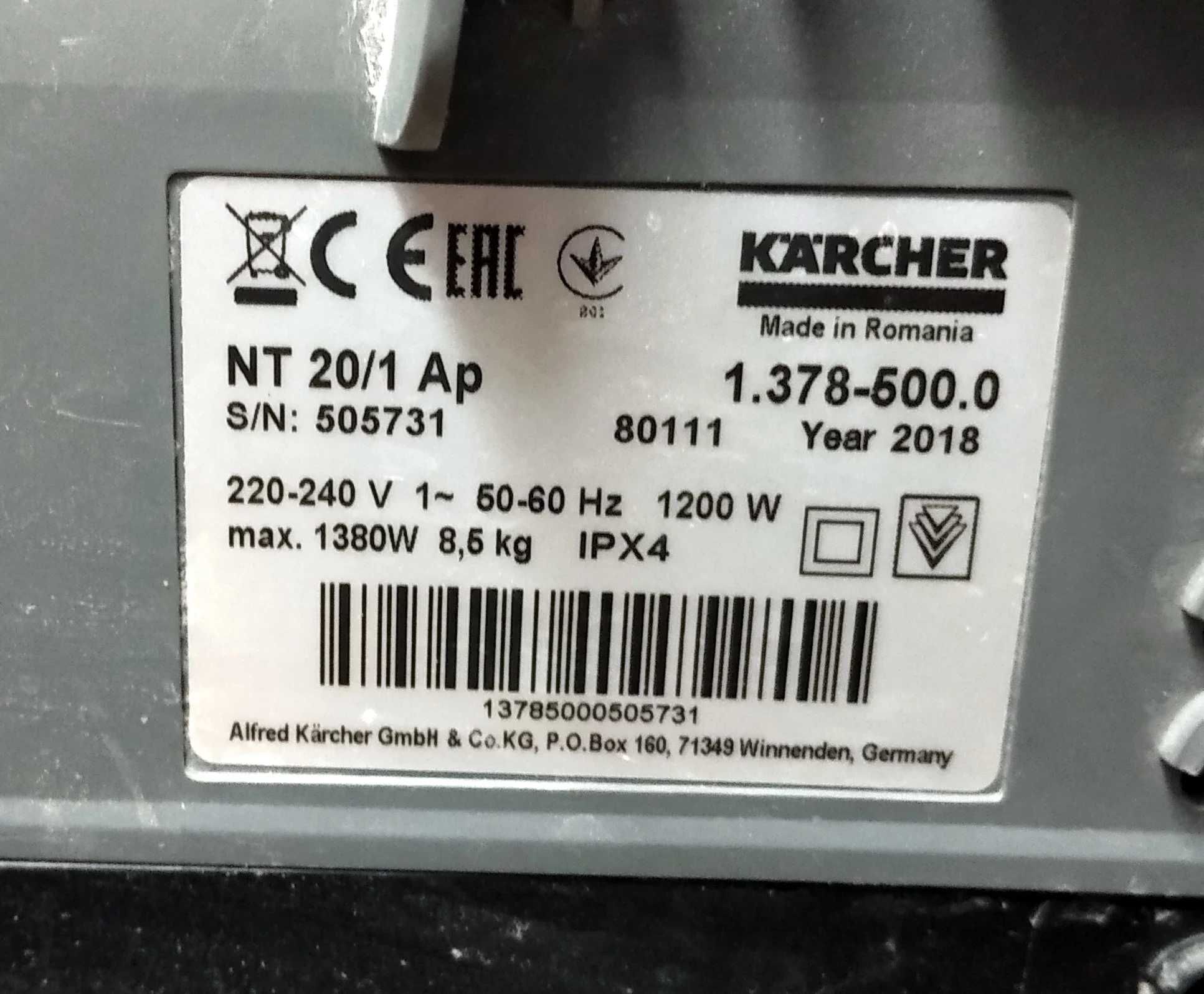 Odkurzacz przemysłowy KÄRCHER NT 20/1 AP 1380 W