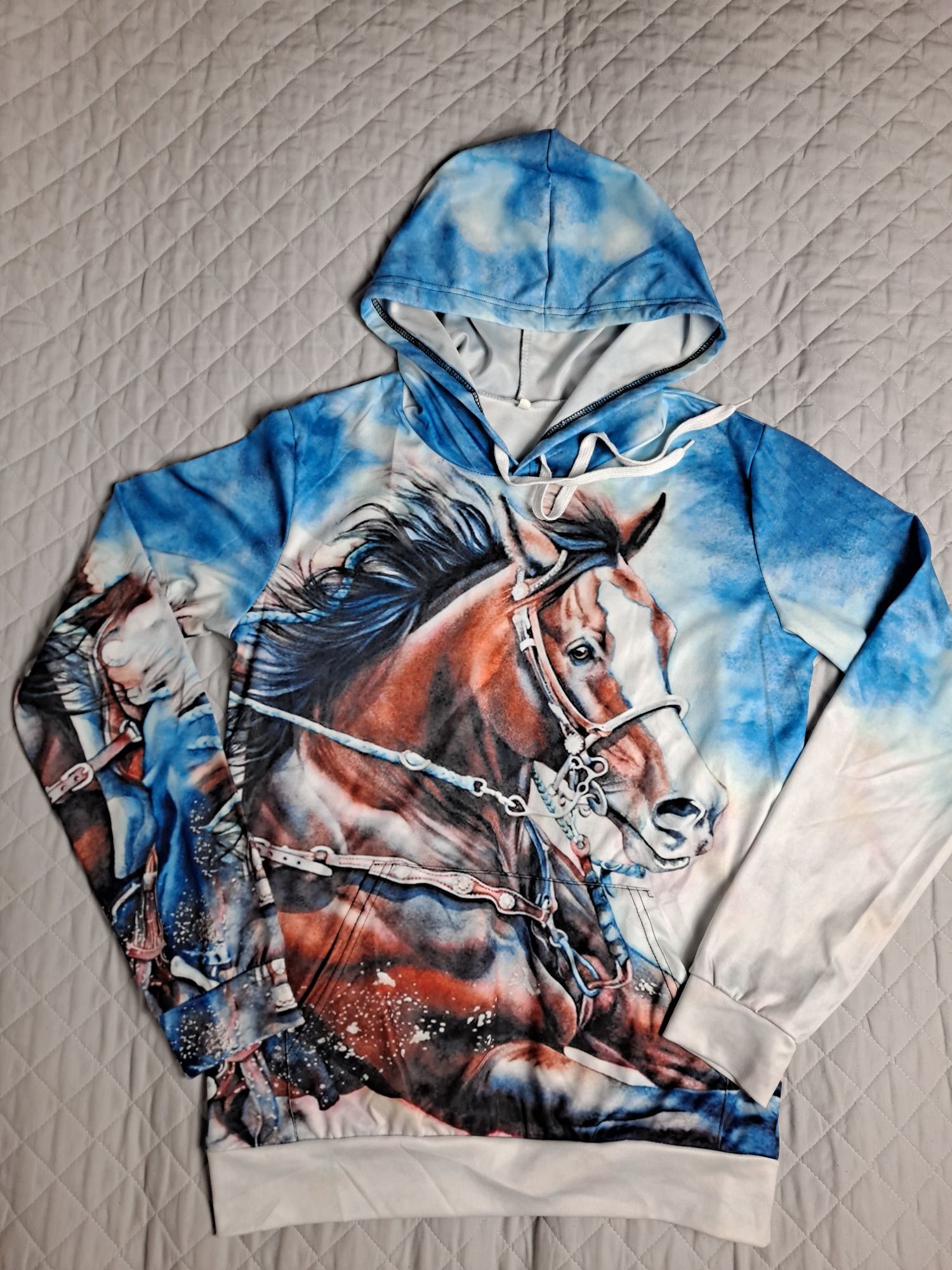 Bluza z kapturem full print nadruk koń