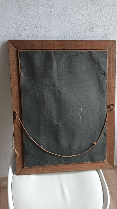 Bardzo stary obraz religijny w ramie drewnianej+ szkło