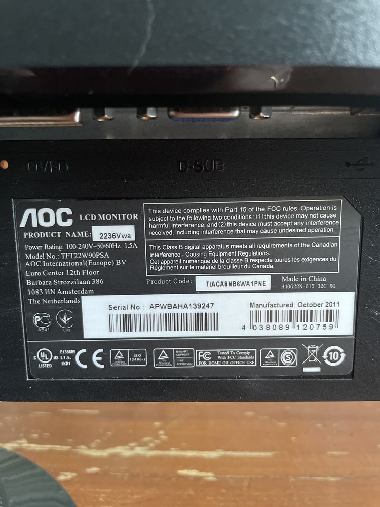 Монітор AOC full hd 1920/1080