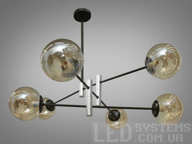 Стельова люстра в стилі Loft - "Молекула" на 6 ламп, 1098-6BK+HR