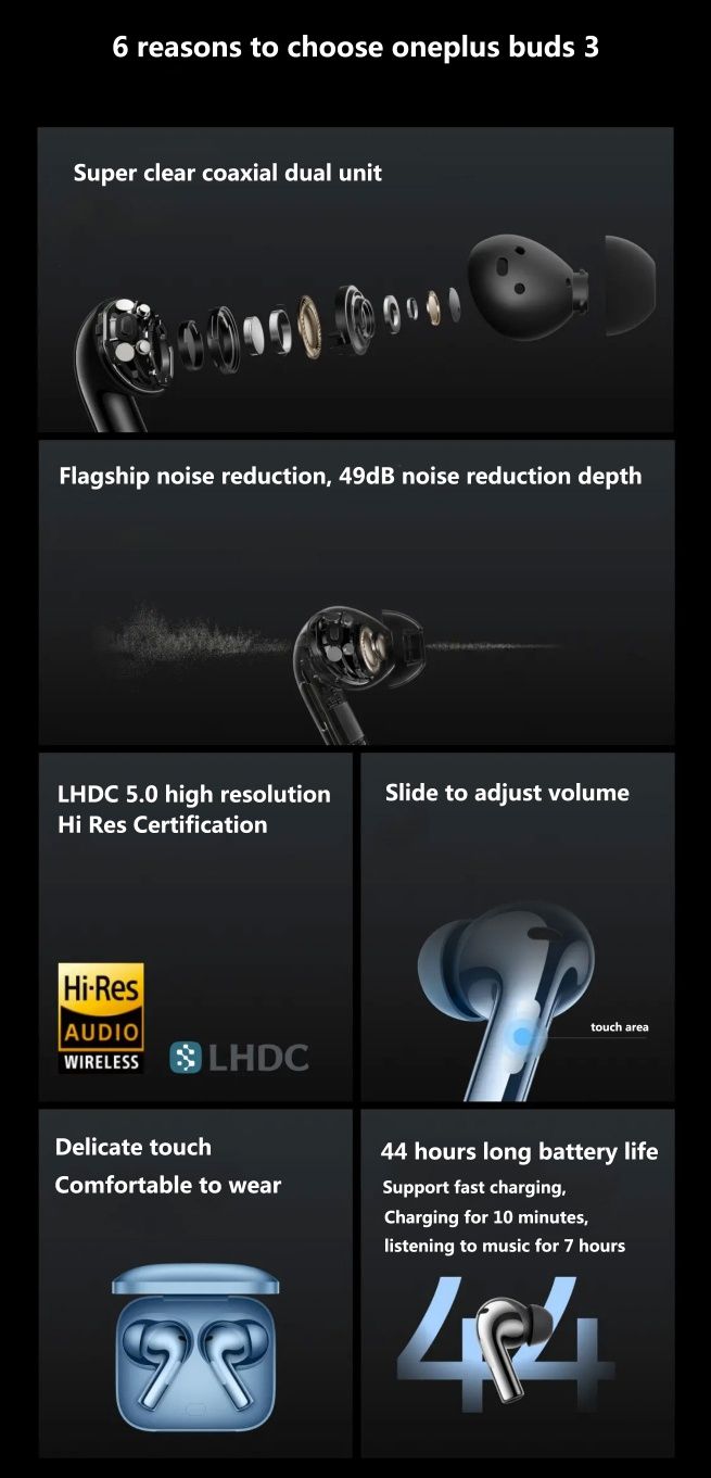 OnePlus Buds 3 Hi-Res/Bluetooth 5.3/LHDC/49 dB ANC/