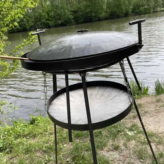 Садж сковорода 50 см с подвеской для огня на разборных ножках из диска