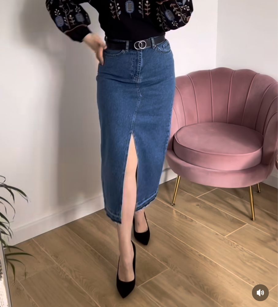 джинсова міді спідниця юбка розмір L