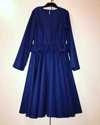 Нарядное школьное платье на девочку 10-11 лет 140 -146 рост синий цвет