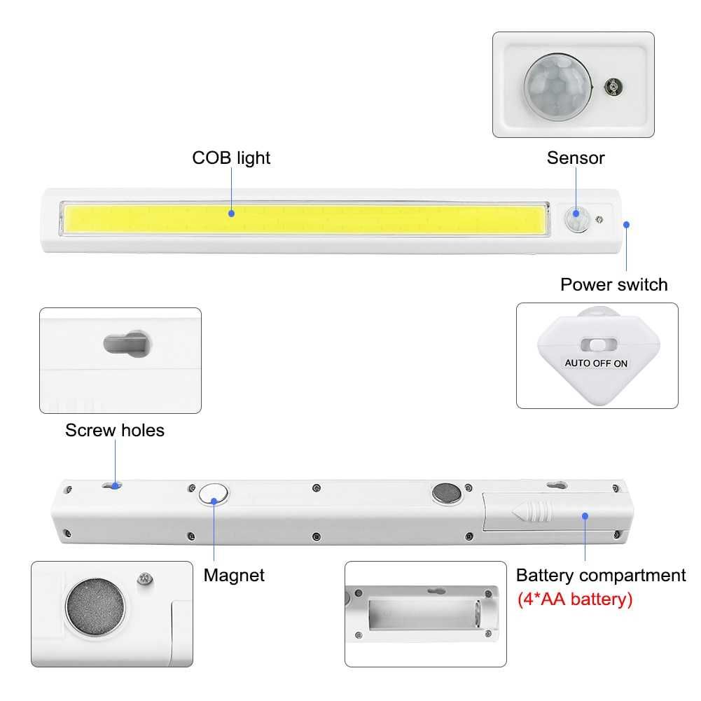 LED PIR lampa LED z czujnikiem ruchu szafka szafa lampka nocna LED