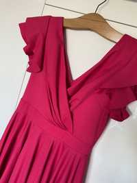 Sukienka z falbankami róż różowa M 38 okazja tanio