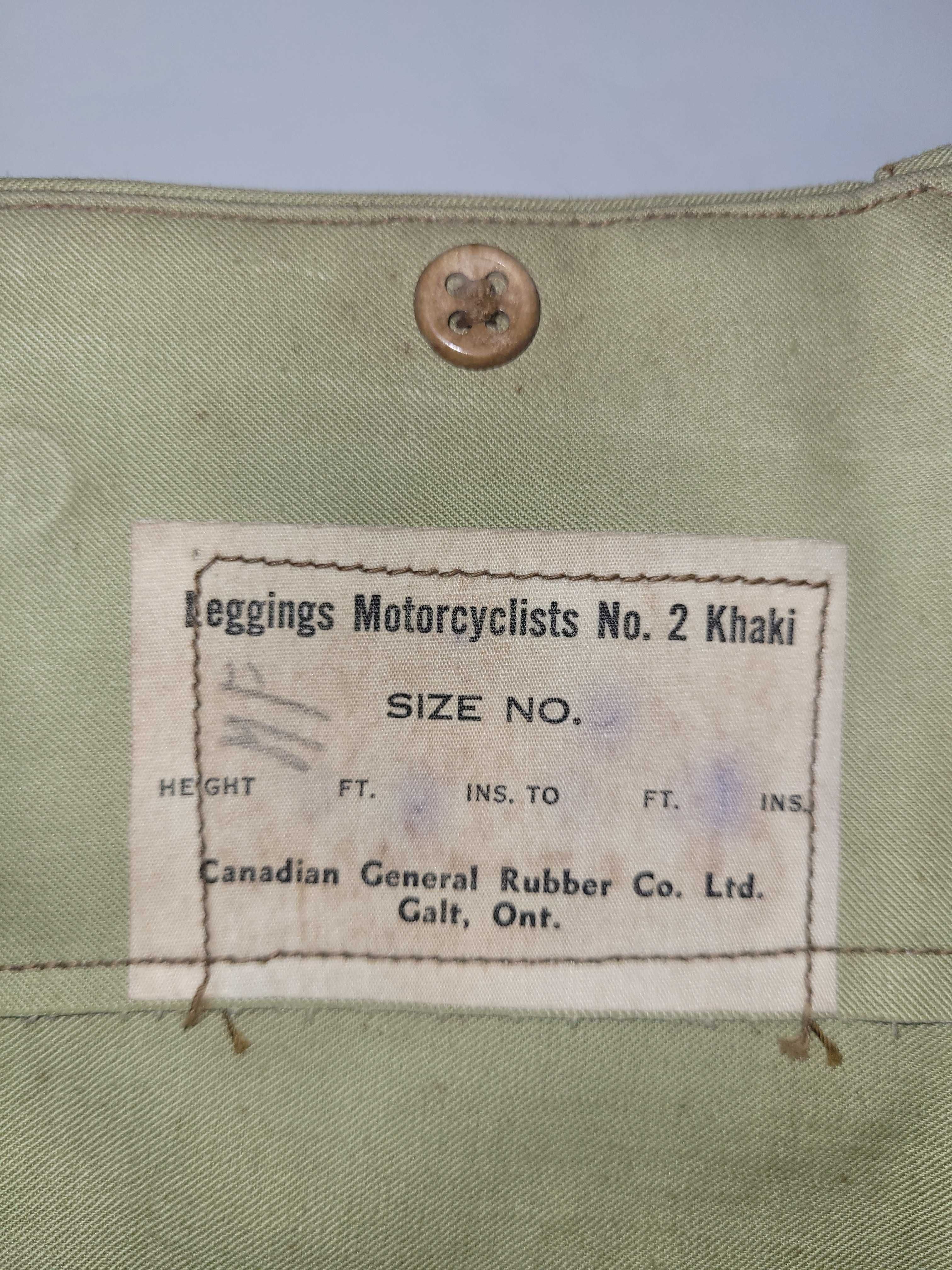 LEGGINGS MOTORCYCLISTS khaki no 2 Canadian General Rubber Co. Ltd 1942