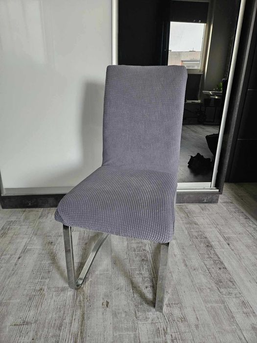 Pokrowce na krzesła 4 szt komplet szare żakardowe kratka