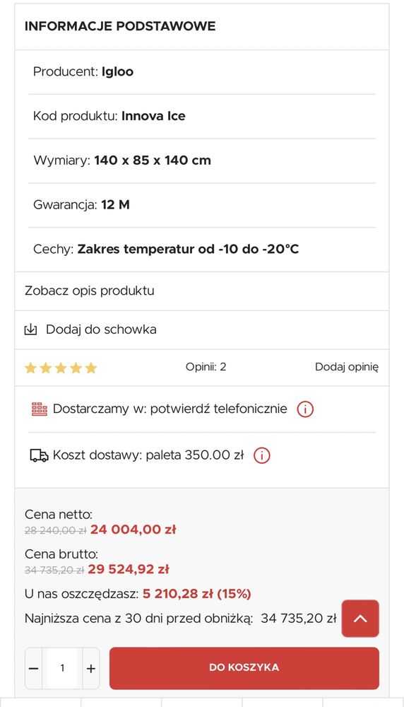 Zamrażarka / konserwator do lodów IGLOO